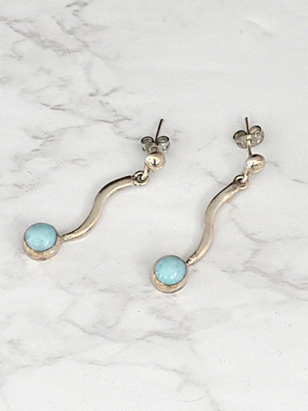 Boho Style Turquoise Stone Drop Earrings Sterling Silver